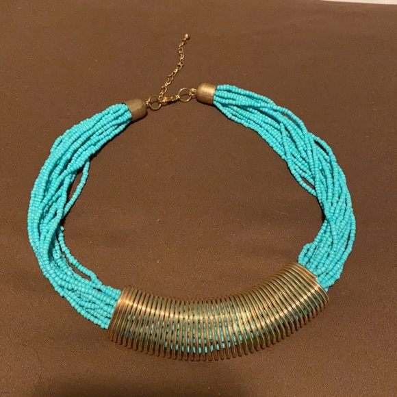 Blue beaded STATEMENT necklace - Picture 1 of 2